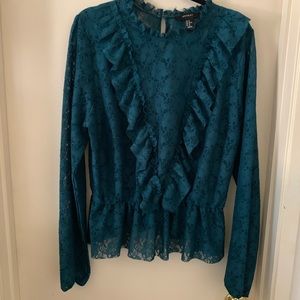 Lace peplum long sleeve blouse